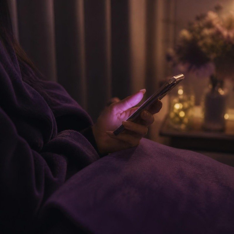 スマートフォンを手にする女性の手元