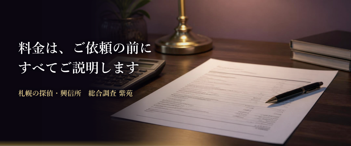 料金は、ご依頼の前にすべてご説明します 札幌の探偵・興信所 総合調査 紫苑