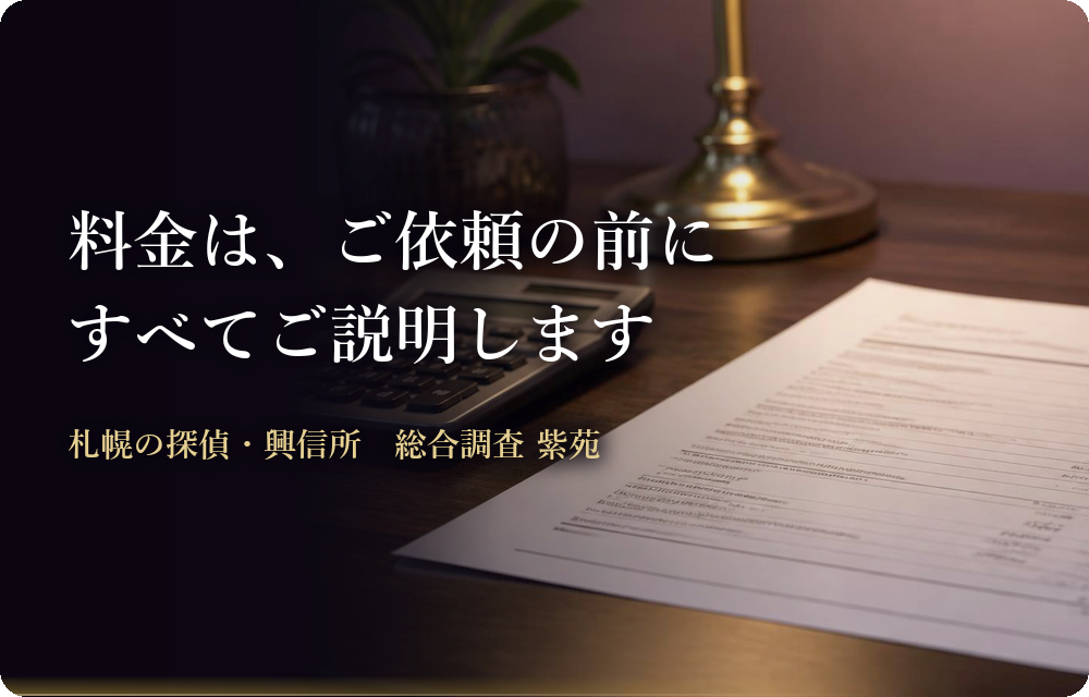 料金は、ご依頼の前にすべてご説明します 札幌の探偵・興信所 総合調査 紫苑