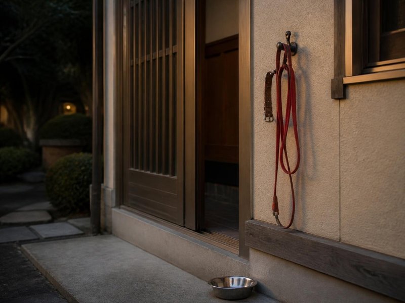 玄関の脇に掛けられたままの首輪とリード